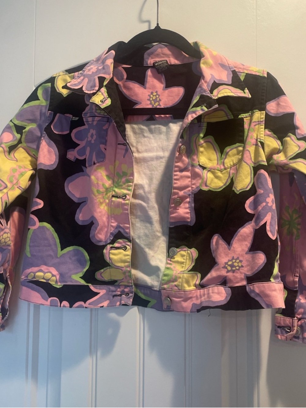Copper Key Floral Jacket Medium Cropped Black Multicolor Button Front